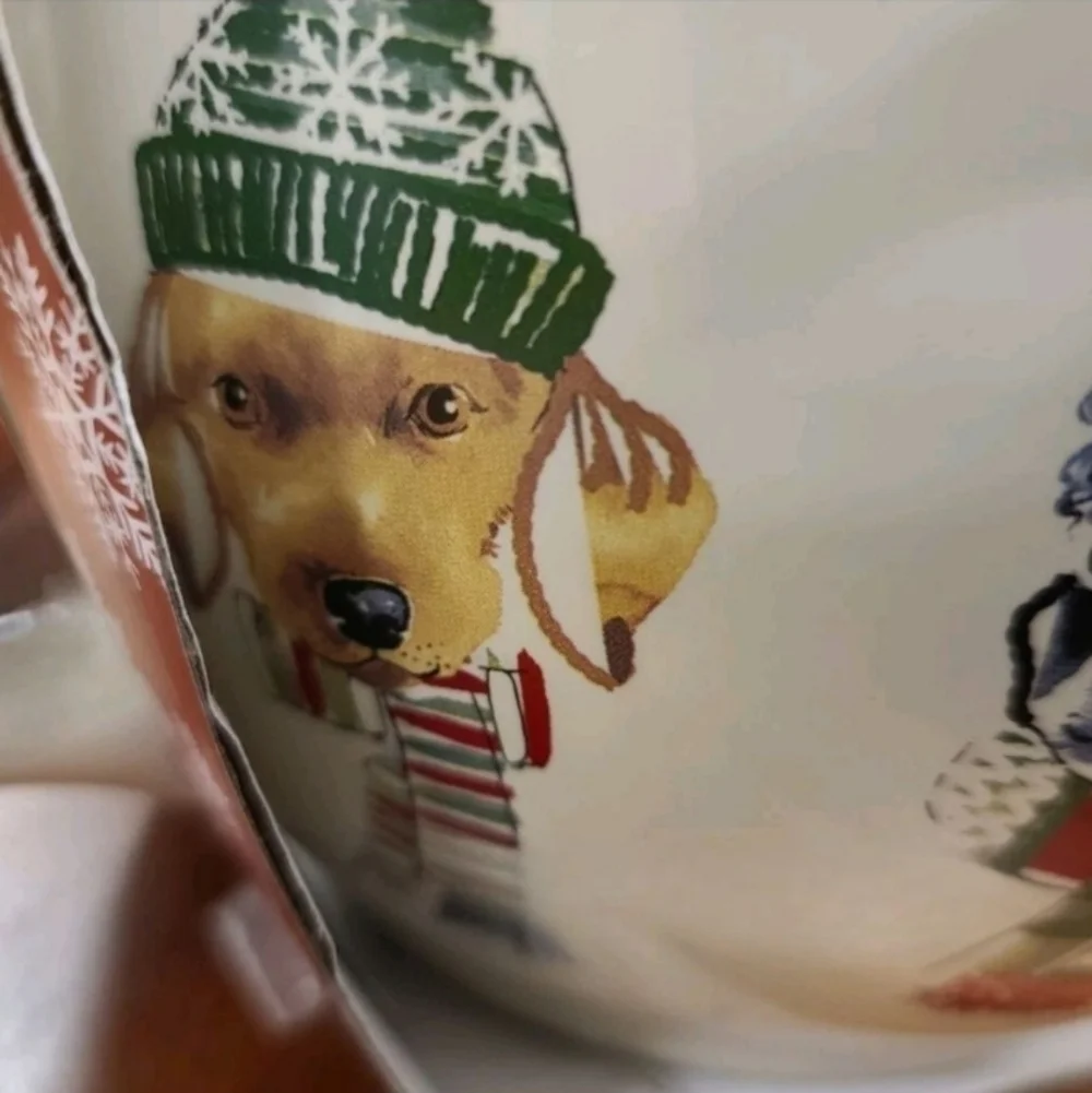 4pc Christmas Pug Boston Terrier Lab Yorkie Dog Mixing Bowl Spatula Spoon Wisk